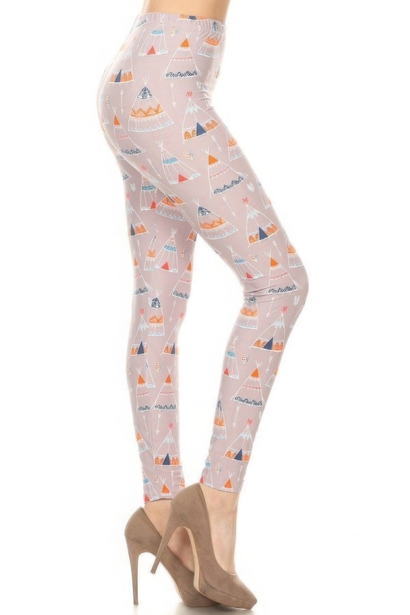 Teepee Print, High Rise, Fitted Leggings, With An Elastic Waistband