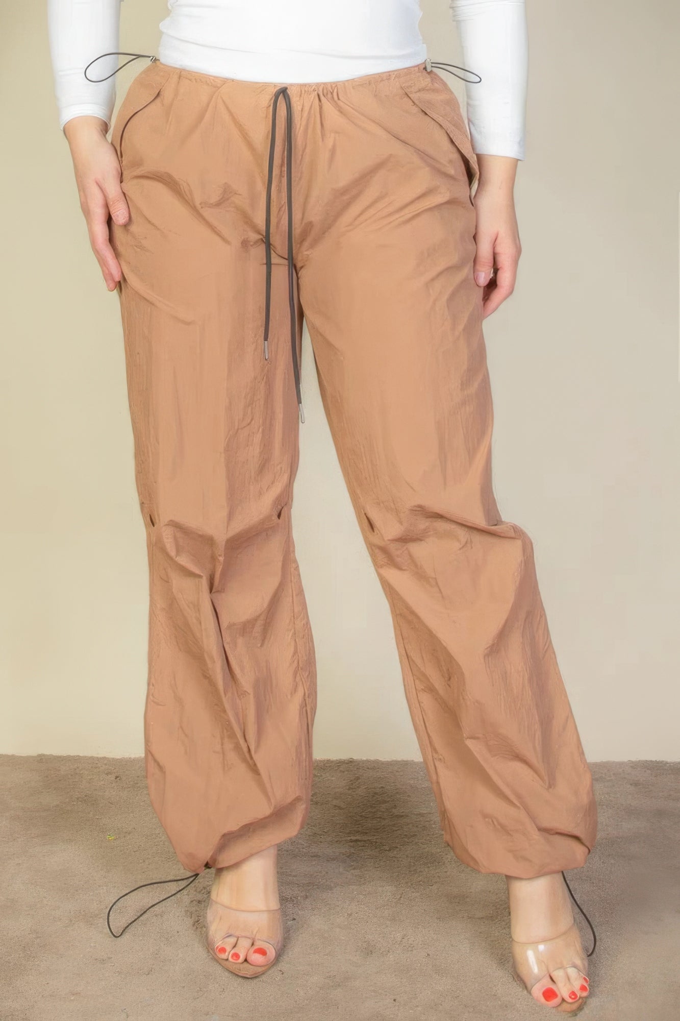 Plus Size Drawstring Waist Parachute Pants